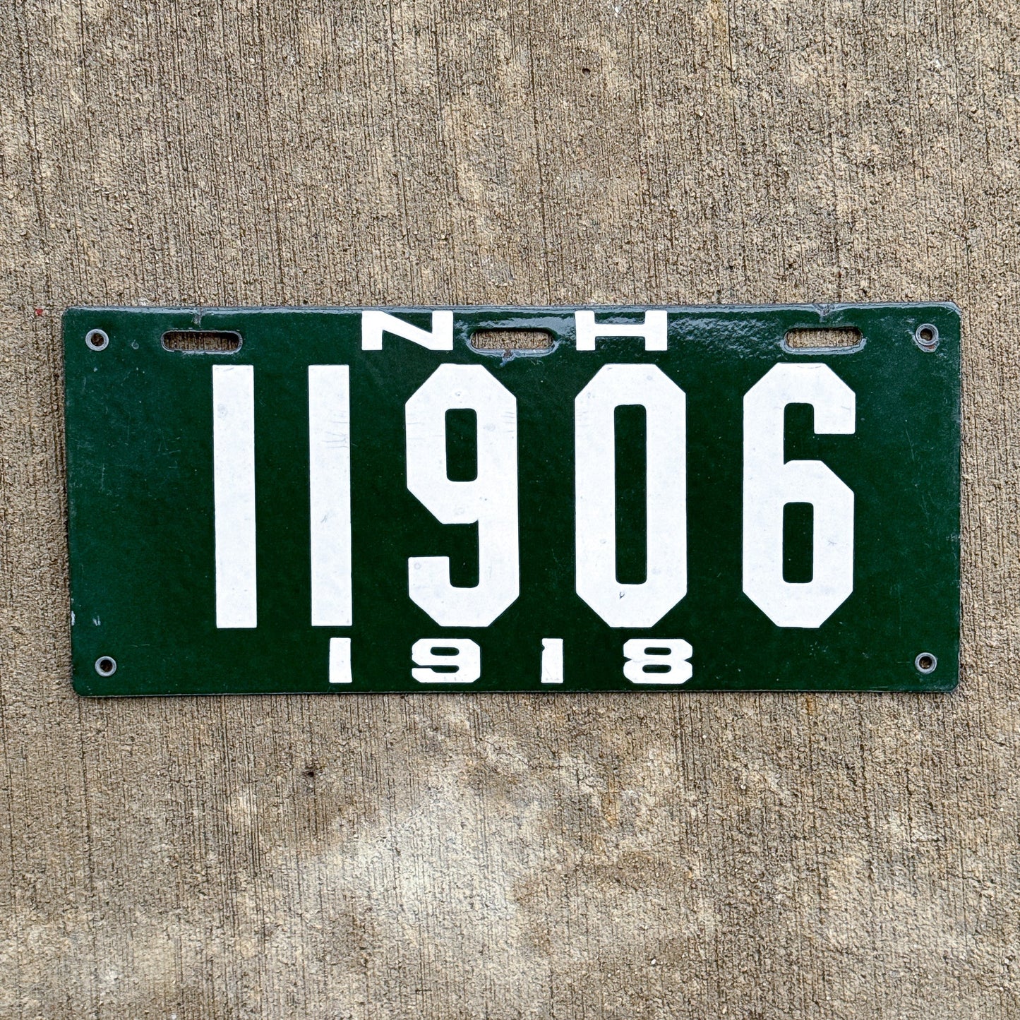 Photo of a 1918 New Hampshire License Plate Auto Tag Garage Decor Vintage High Quality 11906 with original patina