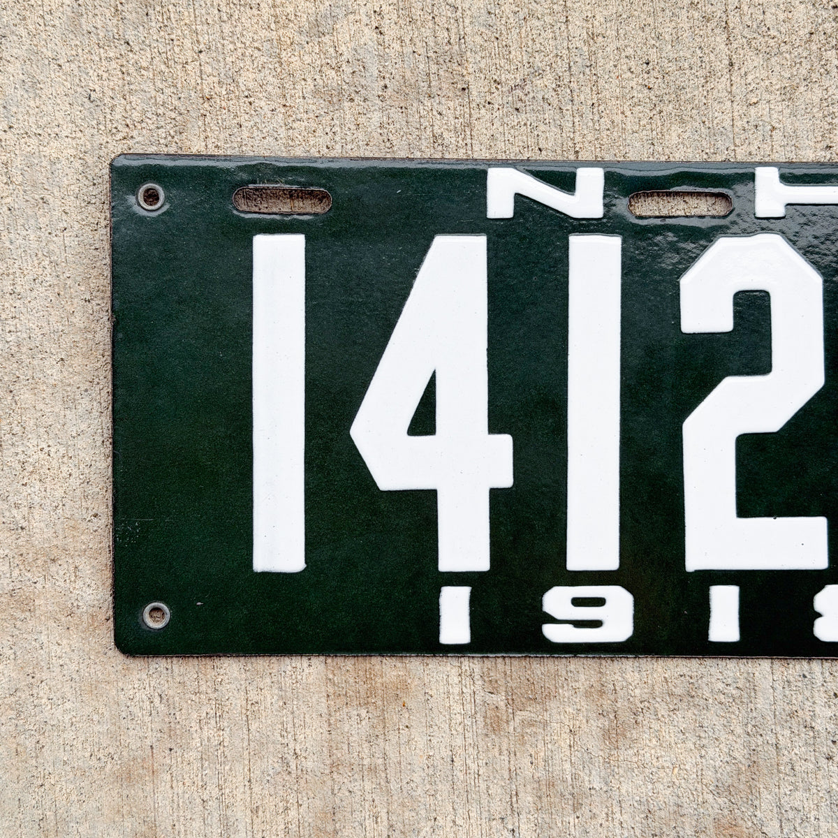 Photo of a 1918 New Hampshire Porcelain License Plate Auto Tag Garage Decor Vintage High Quality 14121 with original patina