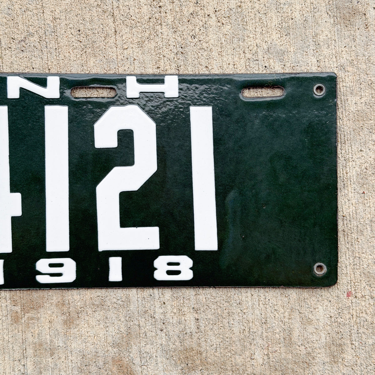 Photo of a 1918 New Hampshire Porcelain License Plate Auto Tag Garage Decor Vintage High Quality 14121 with original patina