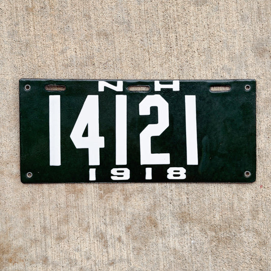 Photo of a 1918 New Hampshire Porcelain License Plate Auto Tag Garage Decor Vintage High Quality 14121 with original patina