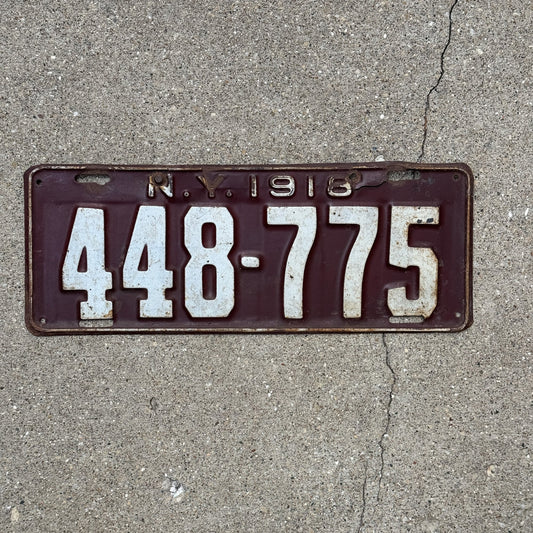 Photo of a 1918 New York License Plate Auto Tag Garage Decor Vintage 448 775