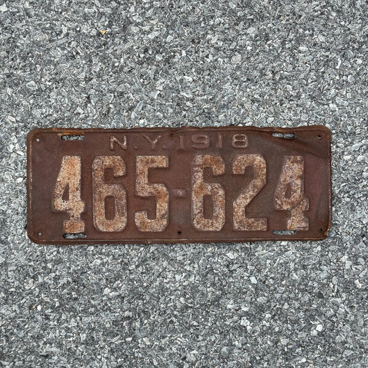 Photo of a 1918 New York License Plate Auto Tag Garage Decor Vintage 465 624