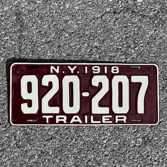 Photo of a 1918 New York Trailer License Plate Auto Tag Garage Decor Vintage 920 207