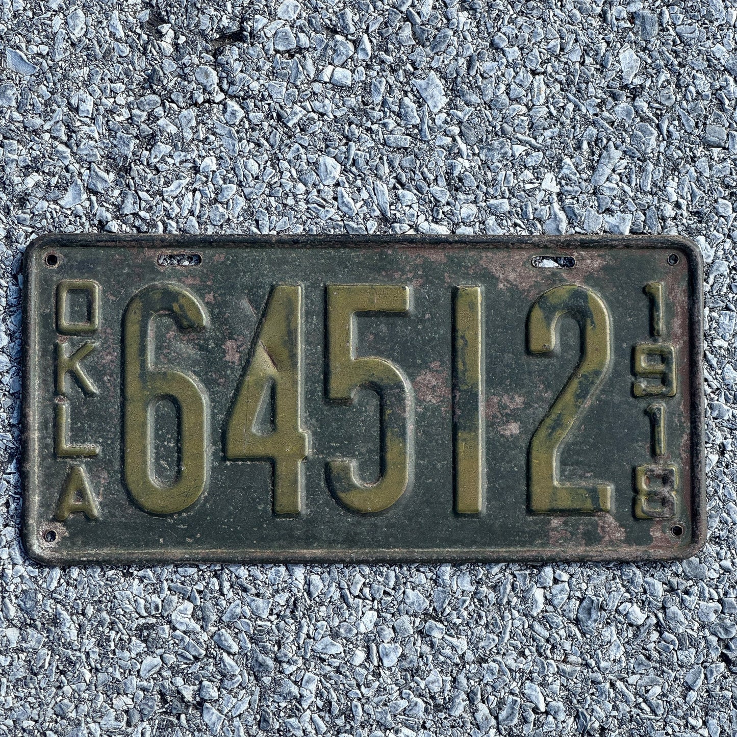 Photo of a 1918 Oklahoma License Plate Auto Tag Garage Decor Vintage Original Paint 64512