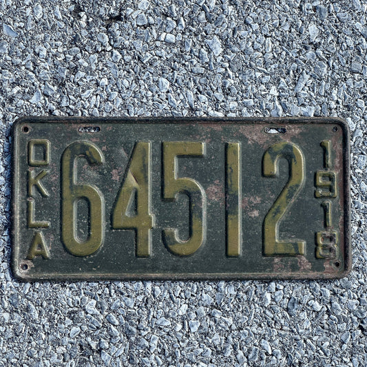 Photo of a 1918 Oklahoma License Plate Auto Tag Garage Decor Vintage Original Paint 64512