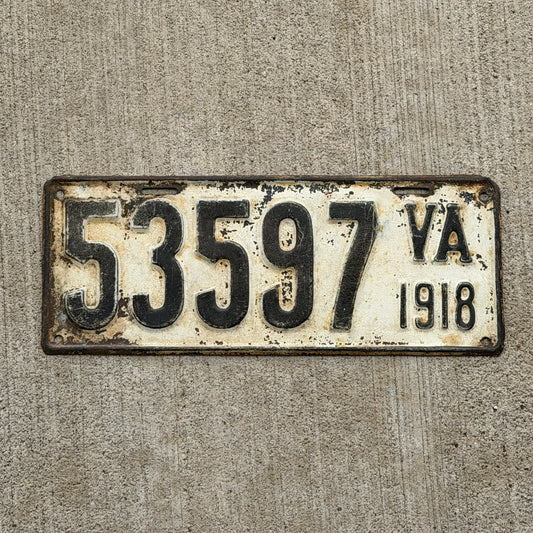 Photo of a 1918 Virginia License Plate Auto Tag Garage Decor Vintage 53597 with original patina