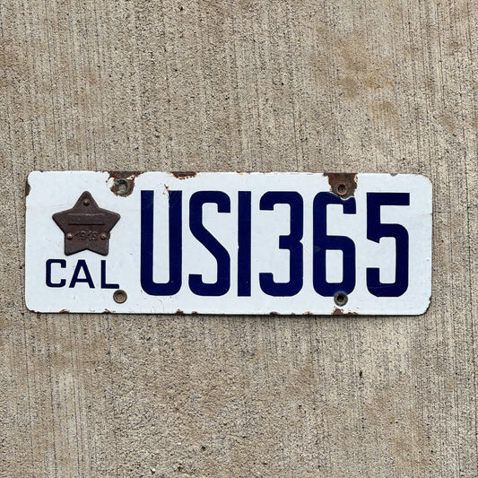 Photo of a 1919 California Porcelain US Government License Plate Auto Tag Garage Decor Vintage High Quality US 1365 with original patina