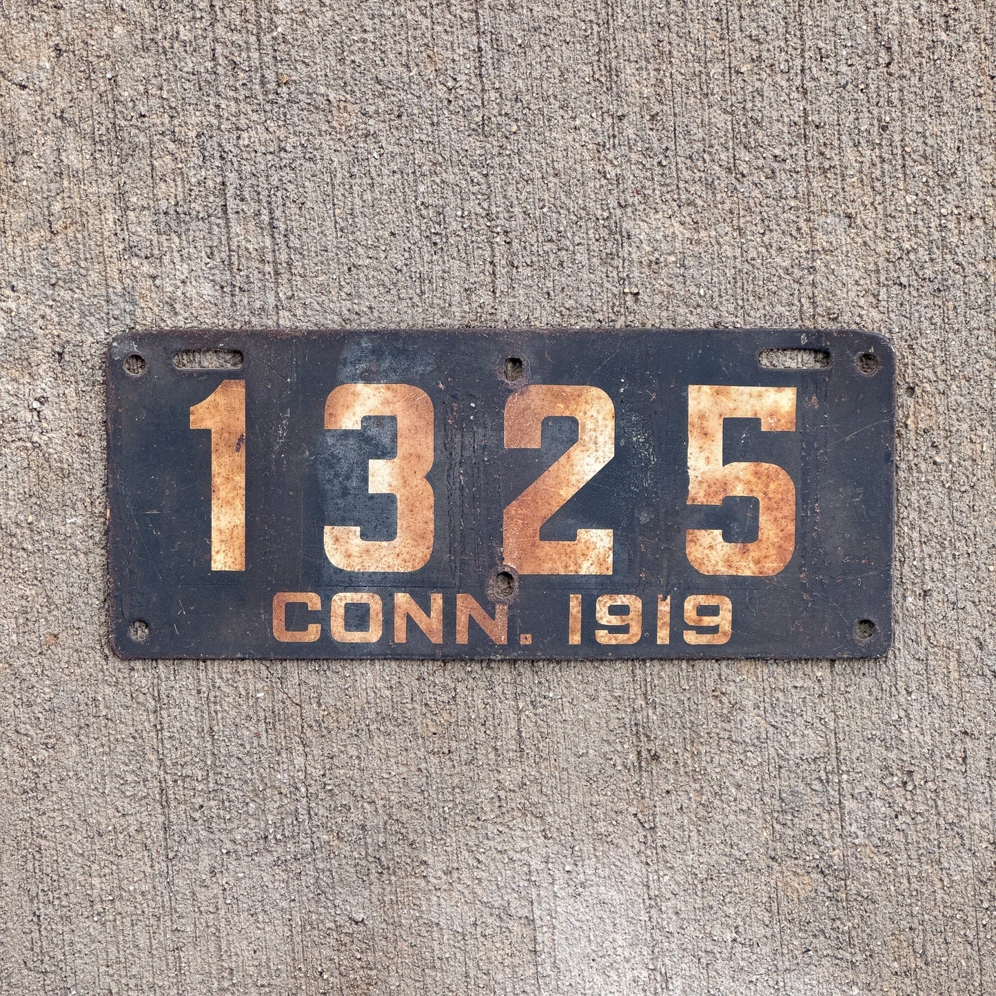 Photo of a 1919 Connecticut Motorcycle Side Car License Plate Auto Tag Garage Decor Vintage 1325 with original patina