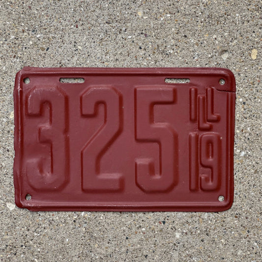 Photo of a 1919 Illinois License Plate Auto Tag Garage Decor Vintage Low Number Three Digit 325 with original patina