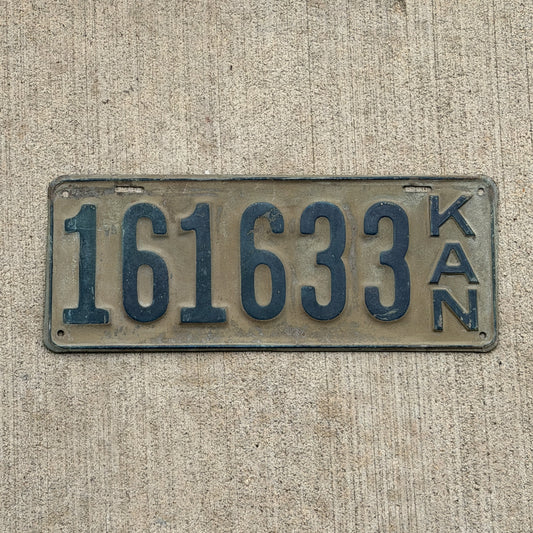 Photo of a 1919 Kansas License Plate Auto Tag Garage Decor Vintage 161633 with original patina