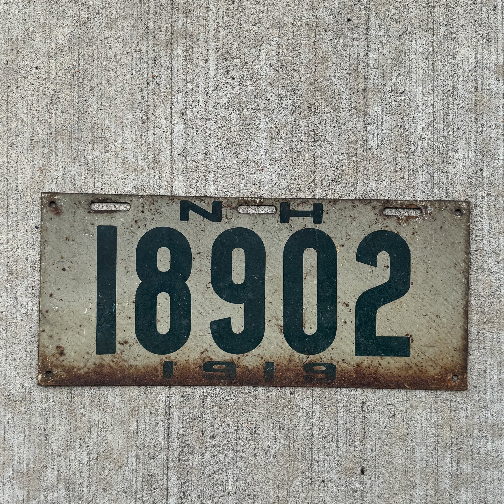 Photo of a 1919 New Hampshire License Plate Auto Tag Garage Decor Vintage 18902 with original patina