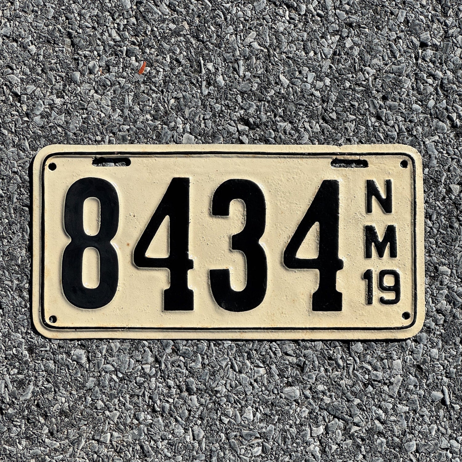 Photo of a 1919 New Mexico License Plate Auto Tag Garage Decor Vintage Four Digit Low Number Early Pre Porcelain Plate Era 8434