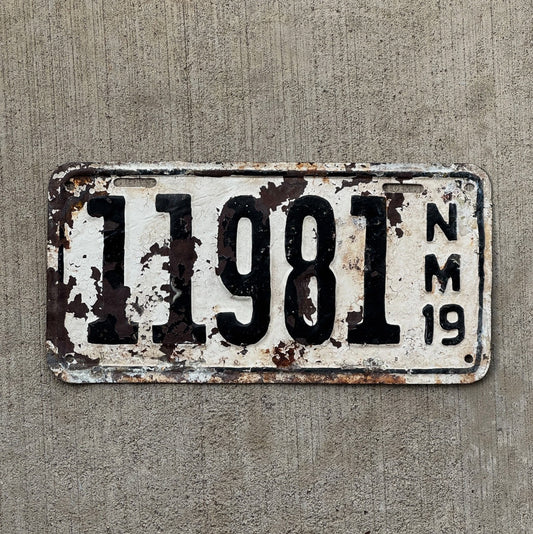 Photo of a 1919 New Mexico License Plate Auto Tag Garage Decor Vintage Pre-porcelain year 11981 with original patina