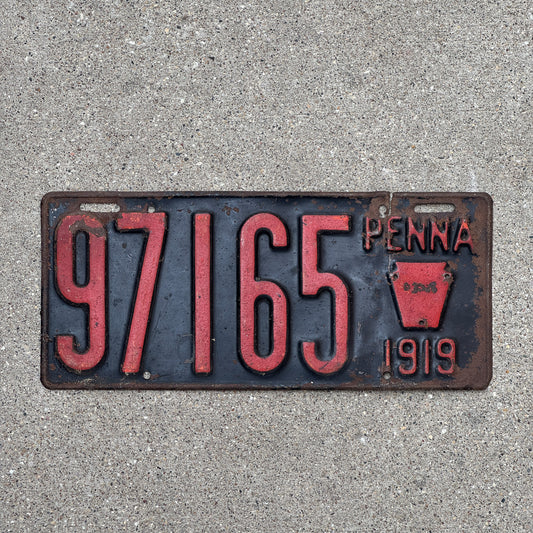 Photo of a 1919 Pennsylvania License Plate Auto Tag Garage Decor Vintage 97165 with original patina