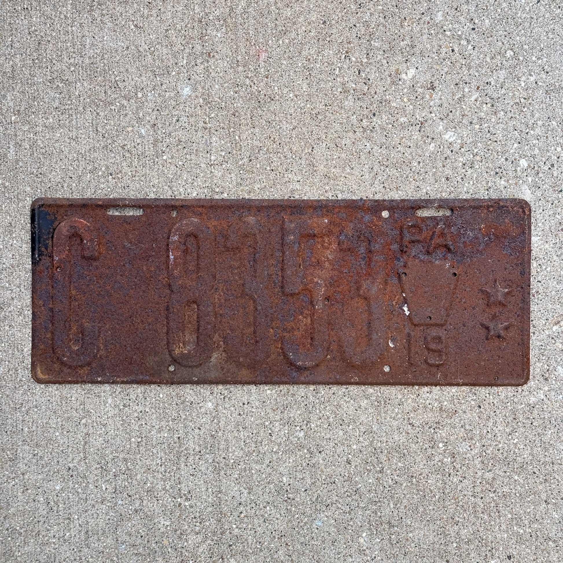 Photo of a 1919 Pennsylvania Truck License Plate Auto Tag Garage Decor Vintage 4000 to 4999 LBS C 8353 with original patina