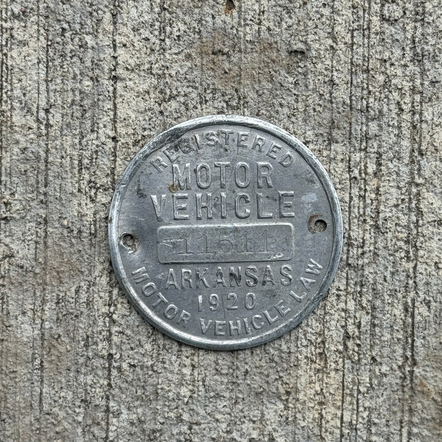 Photo of a 1920 Arkansas Dashboard Disc Auto Tag Garage Decor Vintage Dash Disk 11511 with original patina