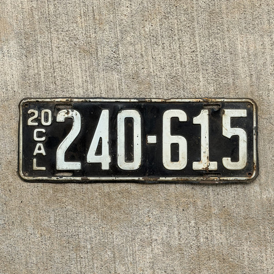 Photo of a 1920 California License Plate Auto Tag Garage Decor Vintage 240 615 with original patina