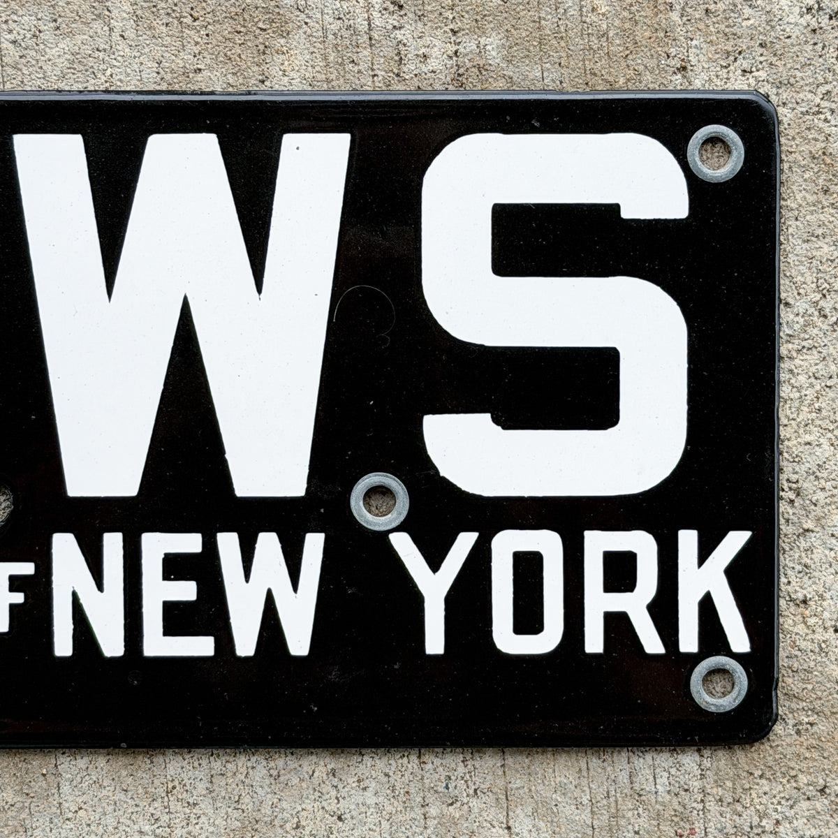 Photo of a 1920 Era New York Porcelain License Plate Auto Tag Garage Decor Vintage New York City Bureau of Water Supply BWS with original patina