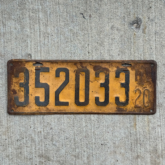 Photo of a 1920 Illinois License Plate Auto Tag Garage Decor Vintage 352033 with original patina
