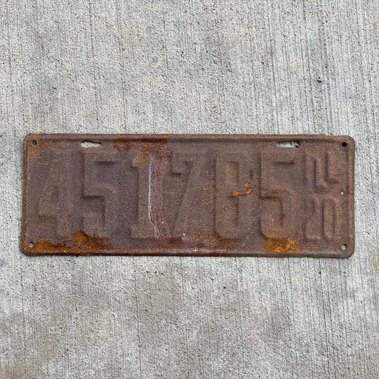 Photo of a 1920 Illinois License Plate Auto Tag Garage Decor Vintage 451785 with original patina