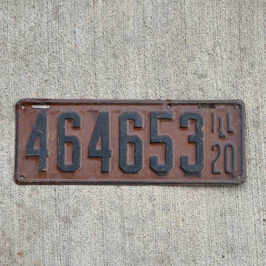 Photo of a 1920 Illinois License Plate Auto Tag Garage Decor Vintage 464653 with original patina