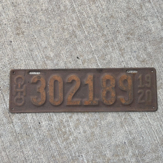 Photo of a 1920 Ohio License Plate Auto Tag Garage Decor Vintage 302189 with original patina
