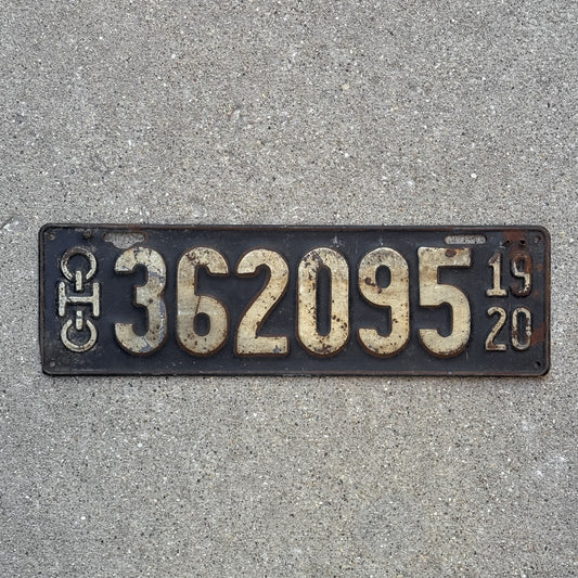 Photo of a 1920 Ohio License Plate Auto Tag Garage Decor Vintage 362 095 with original patina