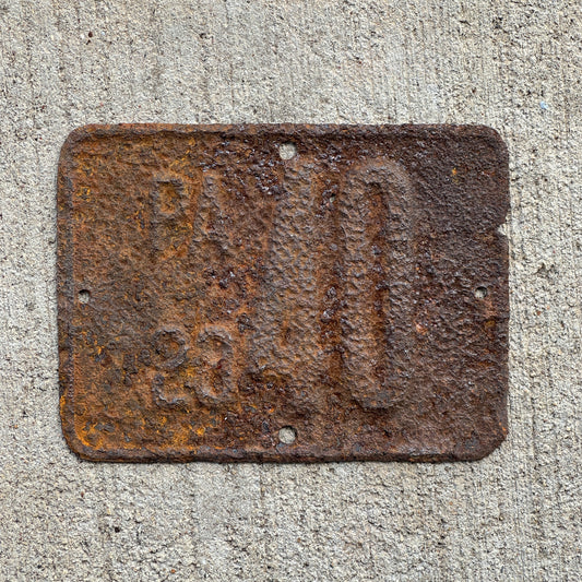 Photo of a 1920 Pennsylvania Motorcycle License Plate Auto Tag Garage Decor Vintage Low Number Two Digit 40 with original patina
