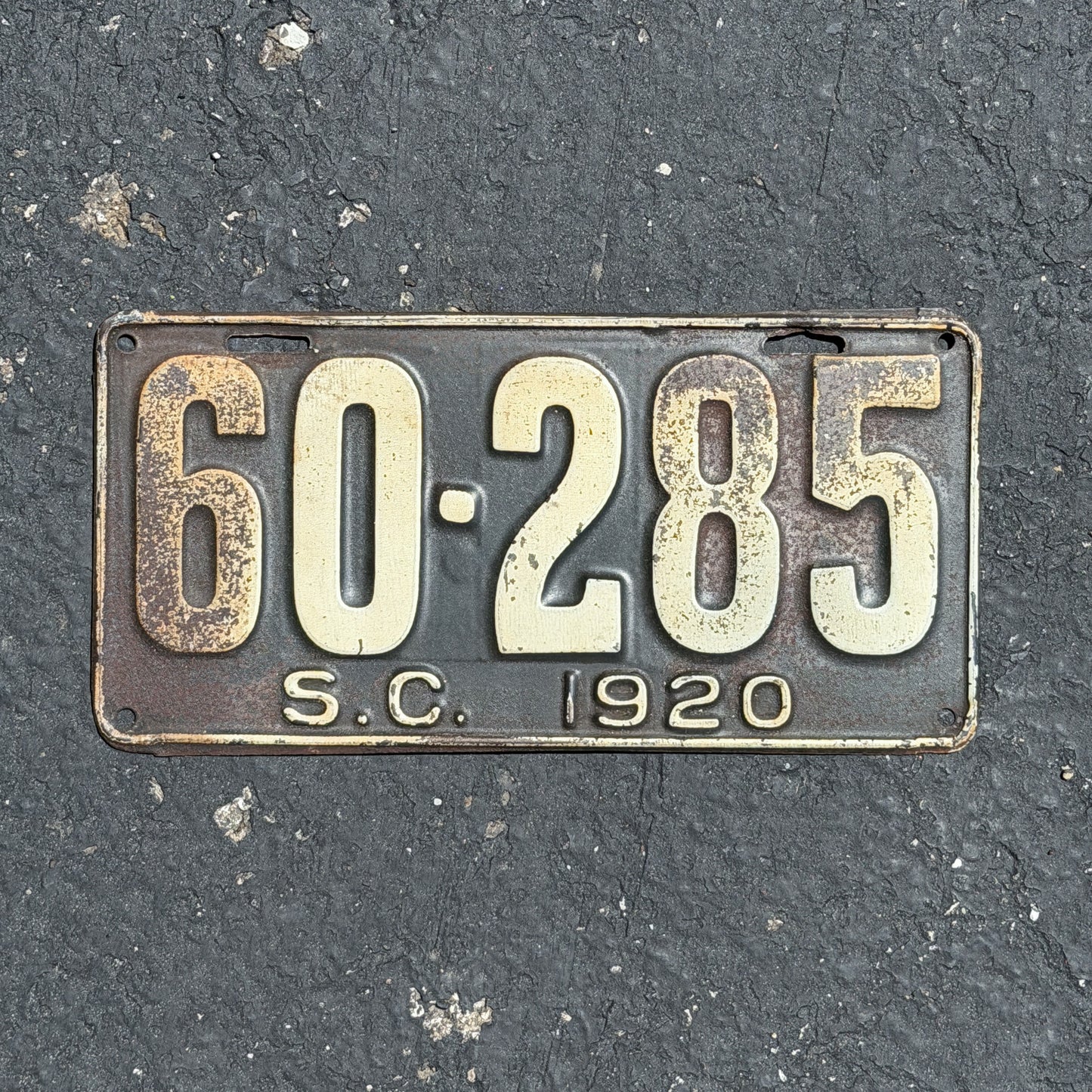 Photo of a 1920 South Carolina License Plate Auto Tag Garage Decor Vintage Nice Quality 60 285 with original patina