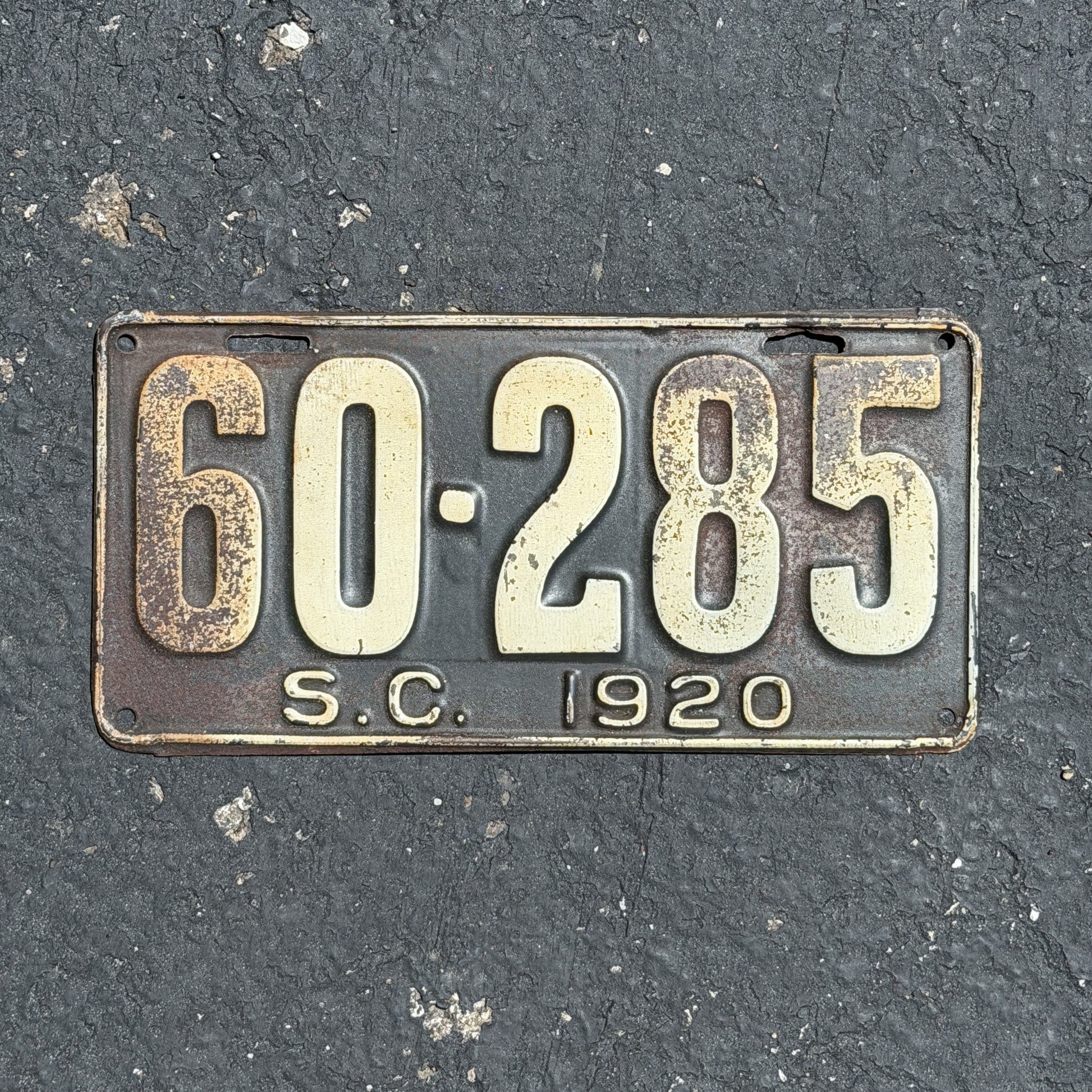 Photo of a 1920 South Carolina License Plate Auto Tag Garage Decor Vintage Nice Quality 60 285 with original patina