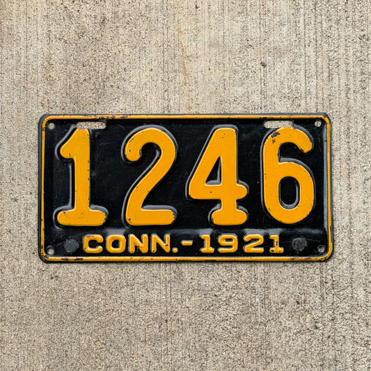 Photo of a 1921 Connecticut License Plate Auto Tag Garage Decor Vintage Low Number Four Digit 1246 with original patina