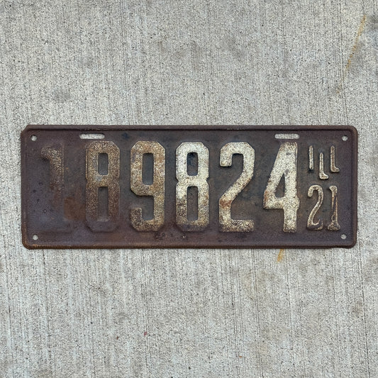 Photo of a 1921 Illinois License Plate Auto Tag Garage Decor Vintage 189824 with original patina