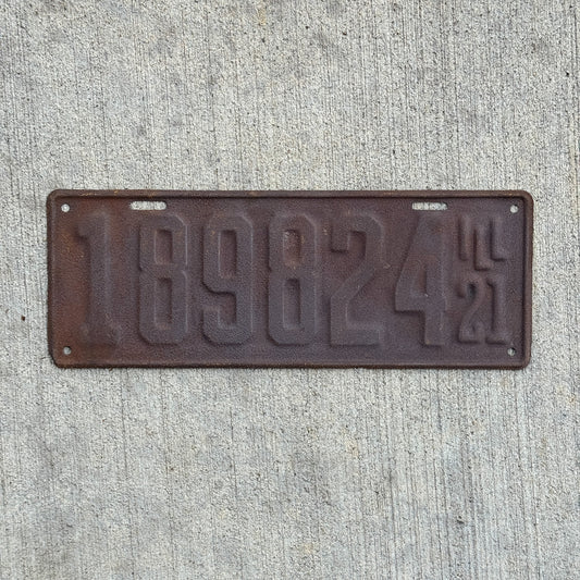 Photo of a 1921 Illinois License Plate Auto Tag Garage Decor Vintage 189824 with original patina