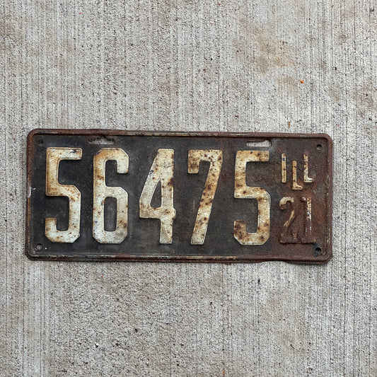 Photo of a 1921 Illinois License Plate Auto Tag Garage Decor Vintage 56475 with original patina