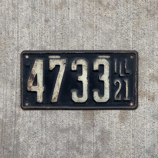 Photo of a 1921 Illinois License Plate Auto Tag Garage Decor Vintage Low Number Four Digit 4733 with original patina