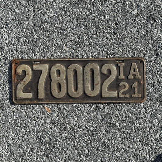Photo of a 1921 Iowa License Plate Auto Tag Garage Decor Vintage 278002