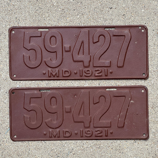 Photo of a 1921 Maryland License Plate Pair Auto Tag Garage Decor Vintage 59 427