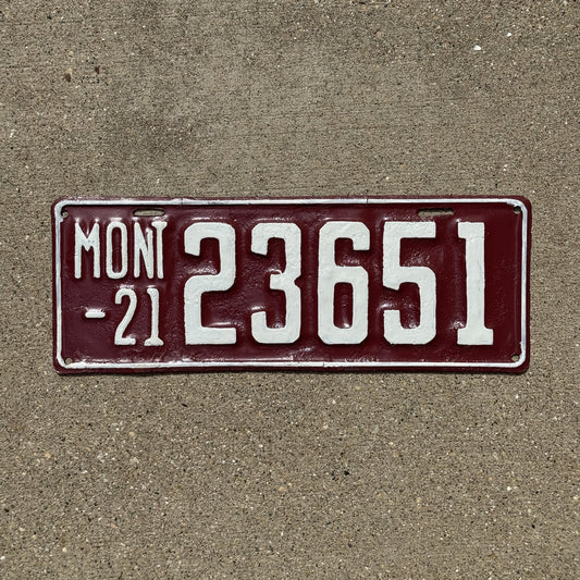 Photo of a 1921 Montana License Plate Auto Tag Garage Decor Vintage 23651