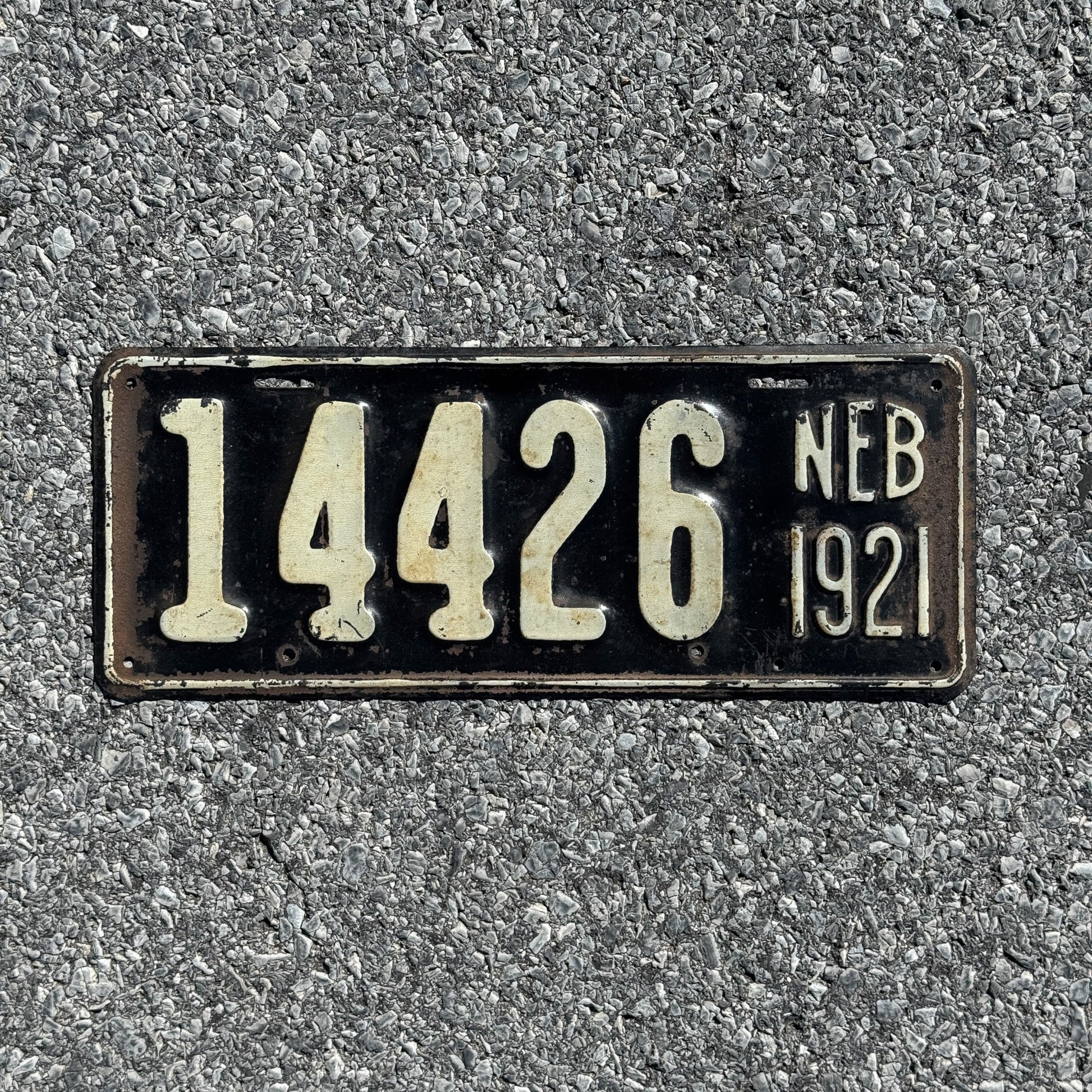 Photo of a 1921 Nebraska License Plate Auto Tag Garage Decor Vintage 14426