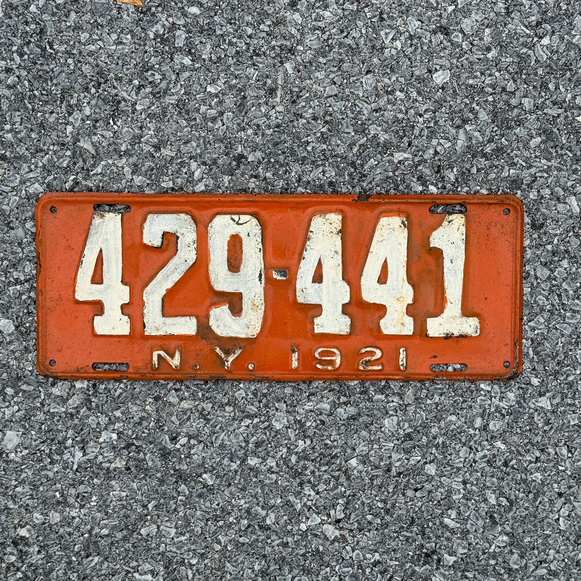 Photo of a 1921 New York License Plate Auto Tag Garage Decor Vintage 429 441