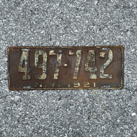 Photo of a 1921 New York License Plate Auto Tag Garage Decor Vintage 497 742