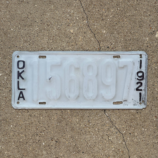 Photo of a 1921 Oklahoma License Plate Auto Tag Garage Decor Vintage 156897