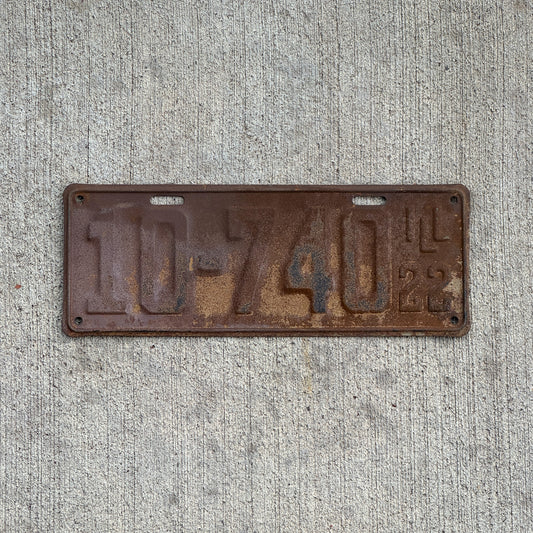 Photo of a 1922 Illinois License Plate Auto Tag Garage Decor Vintage 10 740 with original patina