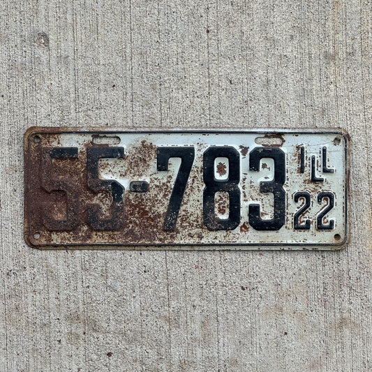 Photo of a 1922 Illinois License Plate Auto Tag Garage Decor Vintage 55 783 with original patina