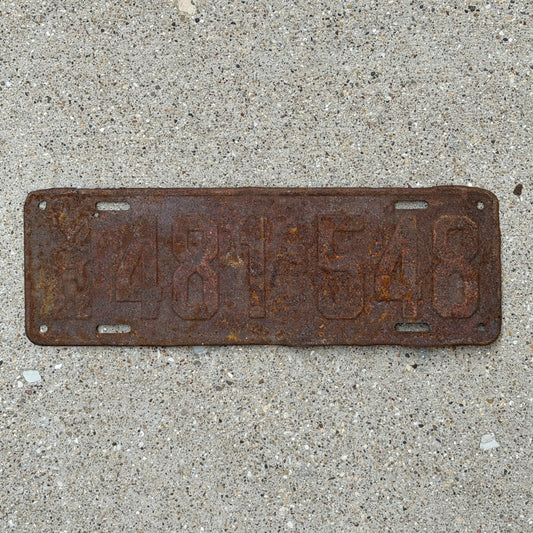 Photo of a 1922 Michigan License Plate Auto Tag Garage Decor Vintage 481 548 with original patina