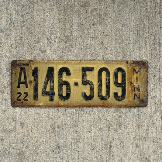 Photo of a 1922 Minnesota License Plate Auto Tag Garage Decor Vintage A 146 509 with original patina