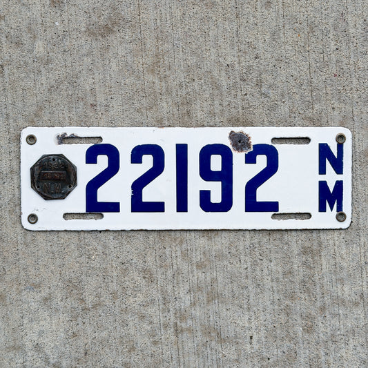 Photo of a 1922 New Mexico Porcelain License Plate Auto Tag Garage Decor Vintage Octagon Tab High Quality 22192 with original patina