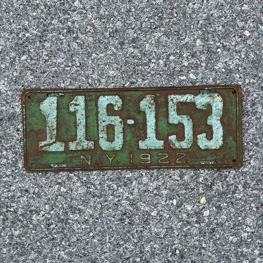 Photo of a 1922 New York License Plate Auto Tag Garage Decor Vintage 116 153