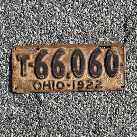 Photo of a 1922 Ohio Truck License Plate Auto Tag Garage Decor Vintage Fun Number T 66060