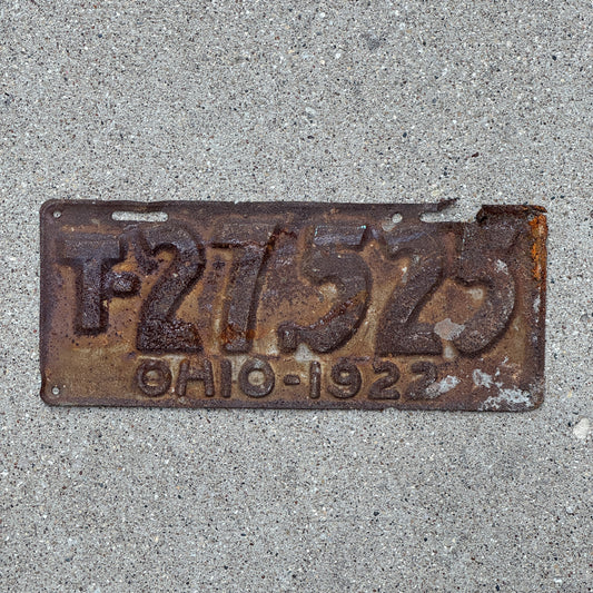 Photo of a 1922 Ohio Truck License Plate Auto Tag Garage Decor Vintage T 27 525 with original patina